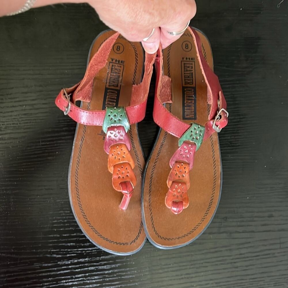 The Leather Collection Boho Ankle Buckle Thong Sandals